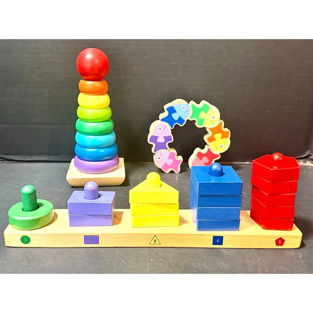 Melissa & Doug wooden Stacking ring tower Puzzle friendly fish stack & sort